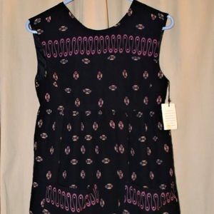 Brand New Anna Sui Black Wool Sleeveless Dress Snapback Close Front Pockets Sz 6